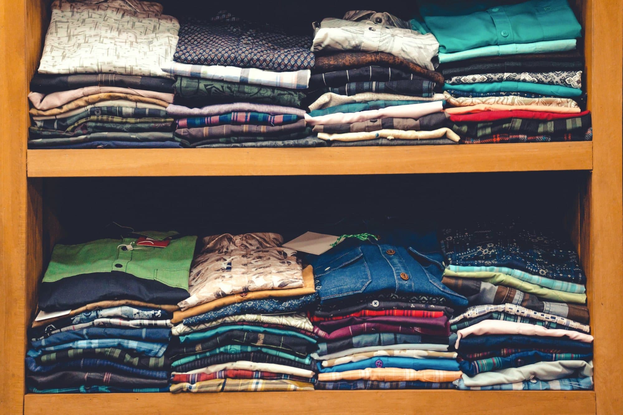 Stacks of folded garments — the Delhi Kilo Mart concept